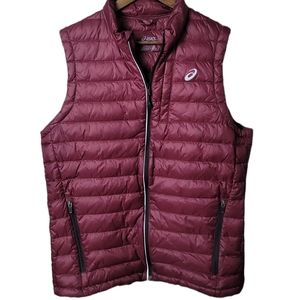 ASICS Womens Puffer Down Zipper Vest/ Multi pockets/ Wine Color/ Size Large